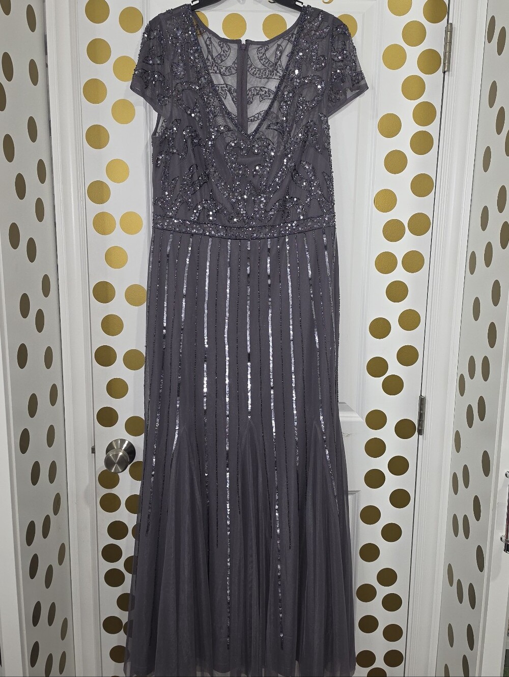 Adrinna Papell Embellished V-Neck Evening Gown - Picture 8 of 9